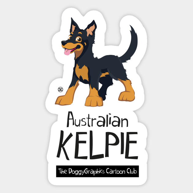 Cartoon Club Kelpie - Black Tan Sticker by DoggyGraphics